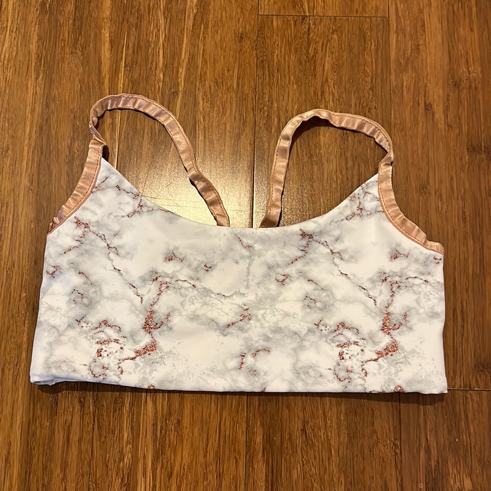 White & copper marble DYI sports bra - XS